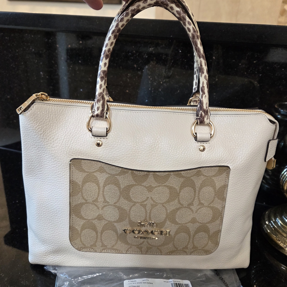 Coach EMMA SNAKESKIN SATCHEL/CROSSBODY - CHALK - NWT